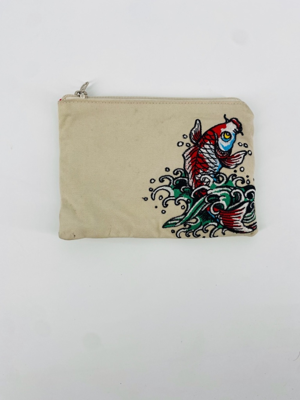 Vintage Ed Hardy Koi Fish Canvas Zipper Pouch Wallet – Y2K – Red Logo